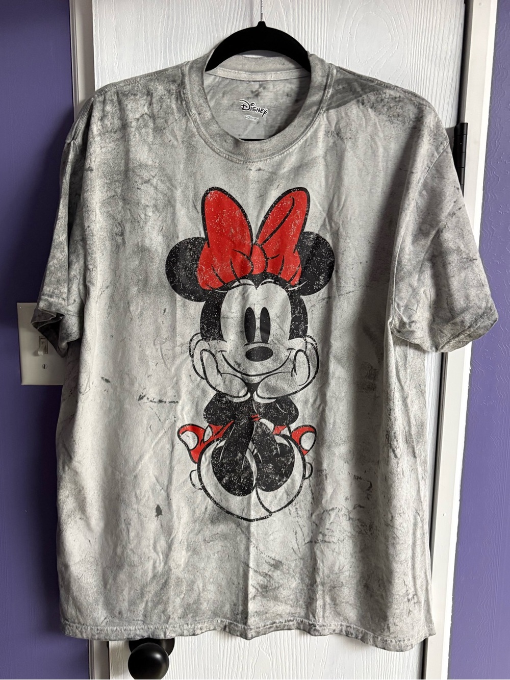 Disney Minnie Mouse Tie-Dye Gray Tee with Red Bow